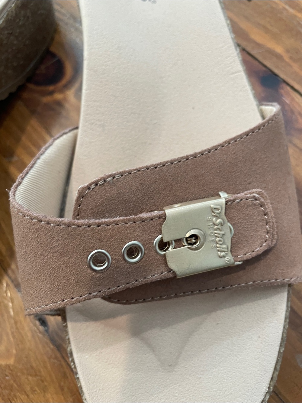 Dr. Scholl's Tan Suede Slide Mules with Buckle Detail - Picture 3 of 4